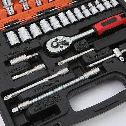 46/53pcs Drive Socket Set - 1/4 Inch Ratchet Wrench Set with Metric Hex Bit Sockets, Mechanic Tool Kits for Auto Repair