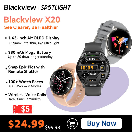 [World Premiere] Blackview X20 Smartwatch 2024 - AMOLED Display, Hi-Fi Bluetooth Calls, Health & Fitness Tracking