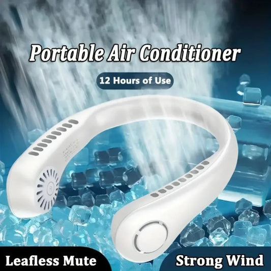 Portable Mini Neck Hanging Fan - Air-Cooled, Wearable USB Fan for Outdoor Sports, Running, Travel, Blade-Free Design