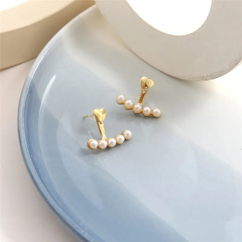 WUKALO 2024 Elegant Gold Heart Pearl Stud Earrings - Korean Fashion Jewelry for Women and  Girls