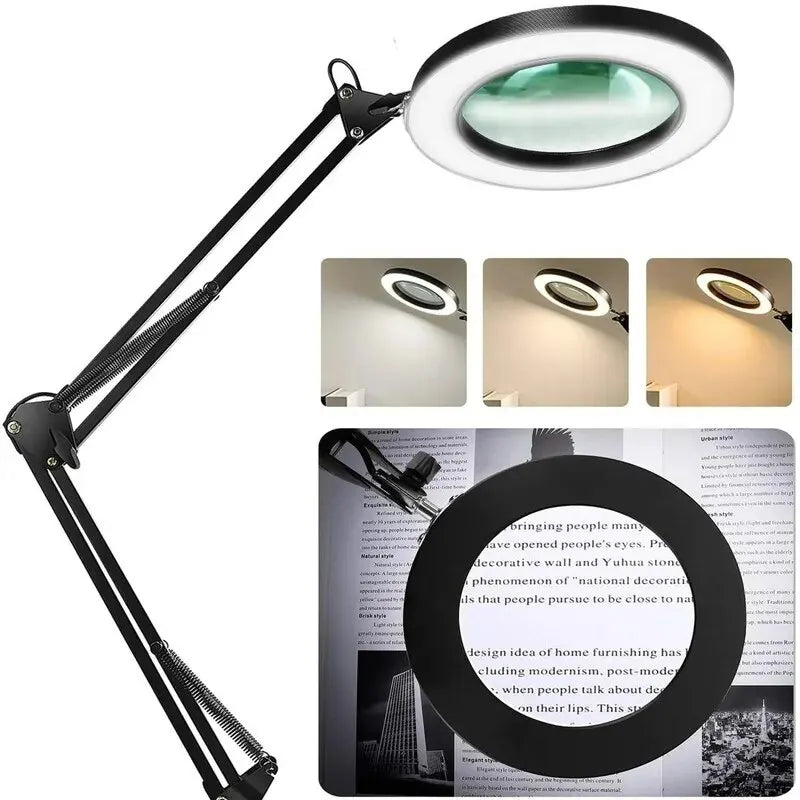 72LED 8X/10X Illuminated Magnifier - USB Powered, 3 Colors LED Magnifying Glass for Soldering Repair, Table Lamp, Skincare Beauty