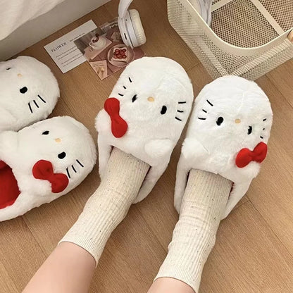 Sanrio Hello Kitty Plush Slippers - Kawaii Cute Student Autumn Winter Soft Padded Bedroom Shoes for Girls