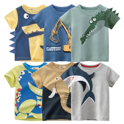 2024 Summer Children 3D Cartoon T-shirt: Animal Printing Dinosaur Shark Boys/Girls Tops Tees - Cartoon Kids Clothes