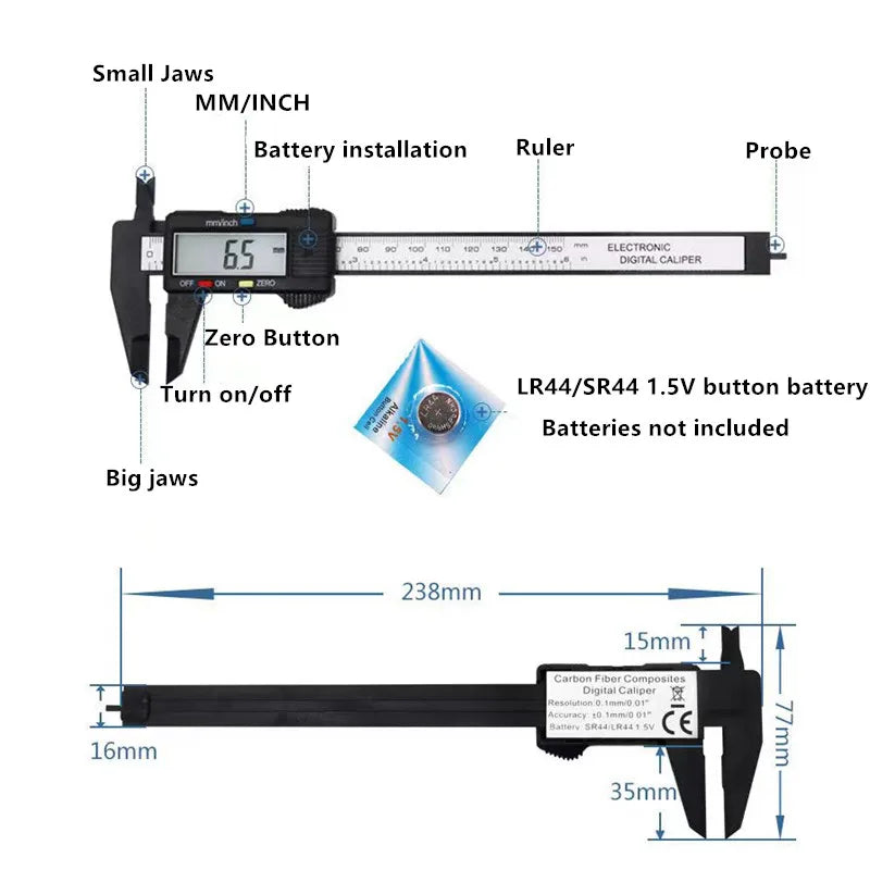 150mm/100mm Electronic Digital Caliper - Carbon Fiber Dial Vernier Gauge Micrometer Measuring Tool, Precision Digital Ruler