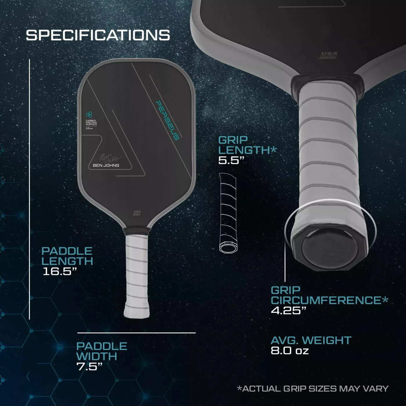 BEN JOHNS T700 Carbon Fiber Pickleball Paddle - Carbon Friction Surface with 16mm Polymer Honeycomb Core for Enhanced Power, Spin, and Control