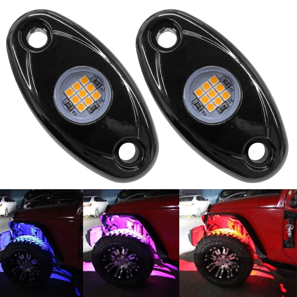 1 Pair Waterproof LED Rock Lights for Jeep ATV SUV Off-Road Car Truck Yacht | Underbody Glow Trail Rig Lamp