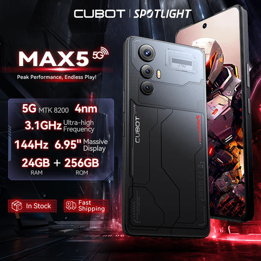 [World Premiere] CUBOT MAX 5 - 5G Android Smartphone | Dimensity 8200, 6.95'' 144Hz Large Screen, 24GB RAM + 256GB Storage | Gaming Phone