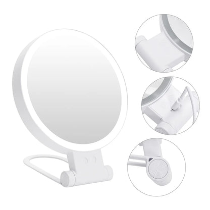 Portable USB Rechargeable 10X Foldable LED Makeup Mirror - Double-Sided Desktop Mirror