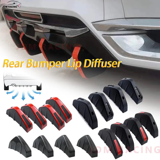 4pcs Universal Carbon Fiber Car Rear Bumper Diffuser Spoiler: Black Red ABS Anti-Collision Lip for Modified Vehicles