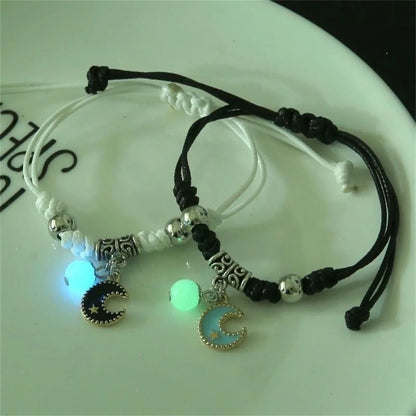 Fashion Luminous Beads Star Couple Bracelet – Charm Cat, Flower, Heart, Key, Lock, and Cross Designs for Women and Men, Matching Friend Jewelry