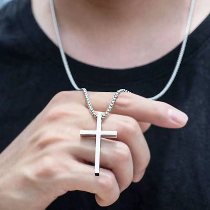 Vnox Cross Necklace for Men and Women - Silver Plain Cross Pendant with Stainless Steel Box Chain