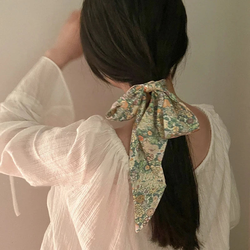 Fashion Skinny Silk Scarf for Women - Luxury Twill Print, Tie Handle Ribbon, Hair Band and Headscarf