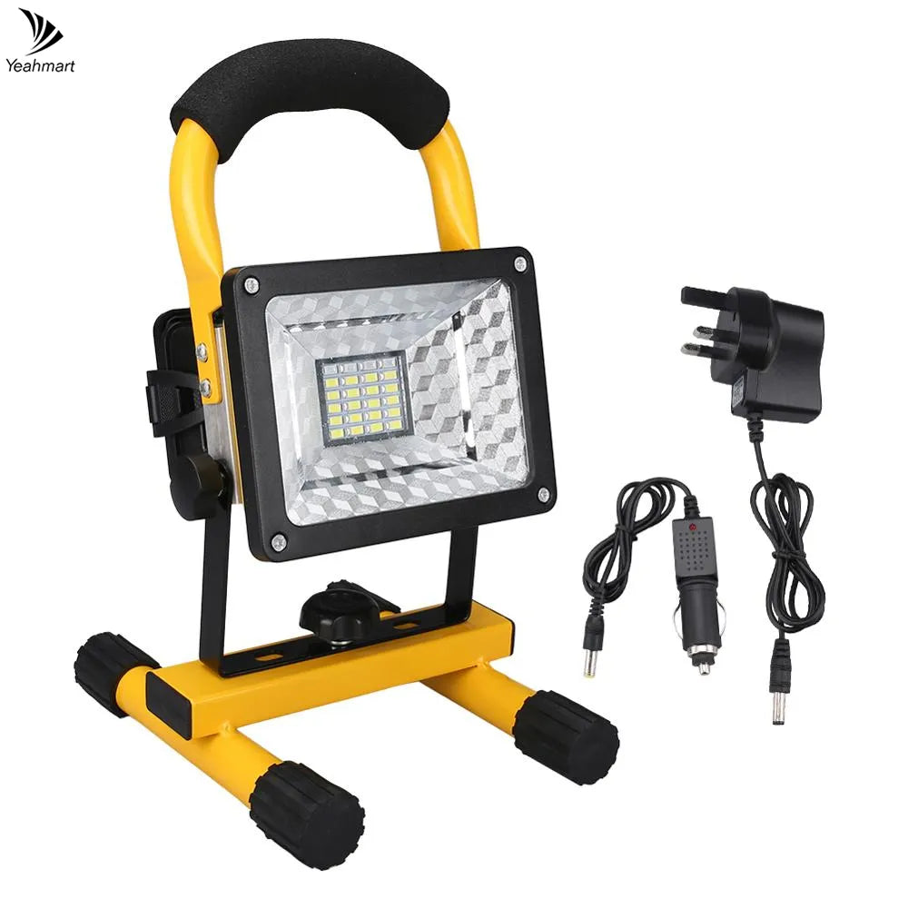 Portable Rechargeable Floodlight: 30W LED Waterproof Spotlight for Outdoor Work, Camping - Battery Powered Searchlight