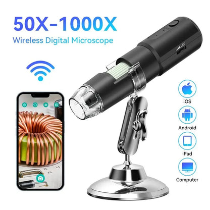 Wireless Digital Microscope: 50X-1000X Magnification, Flexible Stand - Android IOS iPhone PC Compatible, Electronic Stereo WiFi