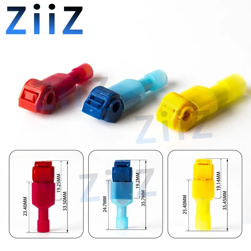 T-Tap Connector Quick Electrical Cable Connectors - Waterproof Snap Splice Lock Wire Terminals in Blue, Yellow, and Red (10, 30, or 100 Pcs)