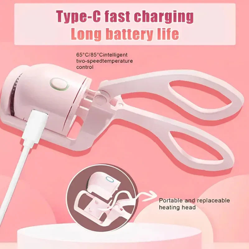 Fast Heating Electric Eyelash Curler - USB Charging, Portable Eye Lash Perm for Lasting Curling, and Thermal Eyelash Clip