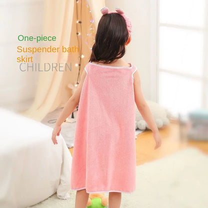 High Grade Children's Bath Towel Set - Skirt Hair Band, Suitable for Older Children's Bathrobes, Ages 3-15 Years Old, Absorbent Material