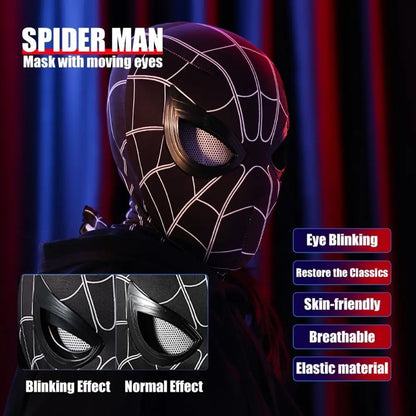 Spiderman Mask with Movable Eyes – Remote Control Peter Parker Cosplay Toy | Halloween Costume and Christmas Gift for Kids