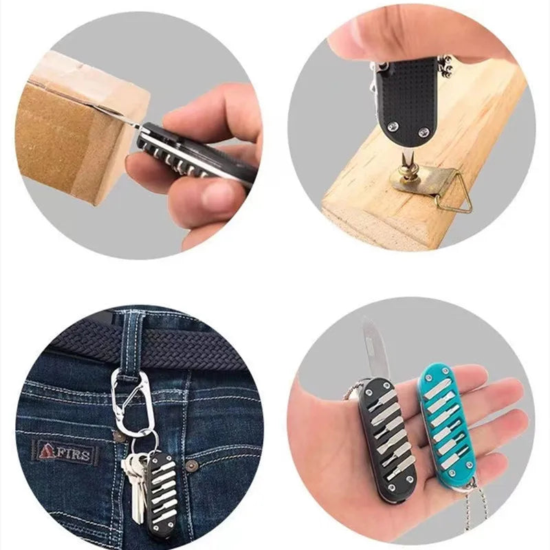 Multifunctional Portable Folding Keychain Knife - Stainless Steel Outdoor Pocket Knife with Screw Combination Tool