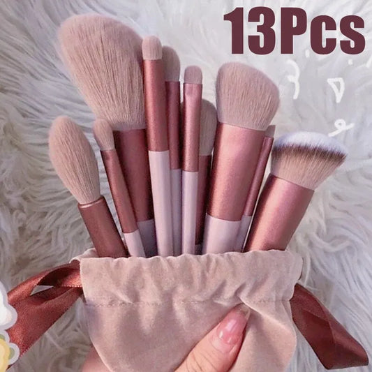 13 PCS Makeup Brushes Set - Eye Shadow Foundation, Cosmetic Brush for Eyeshadow, Blush, Beauty Soft Make Up Tools with Bag