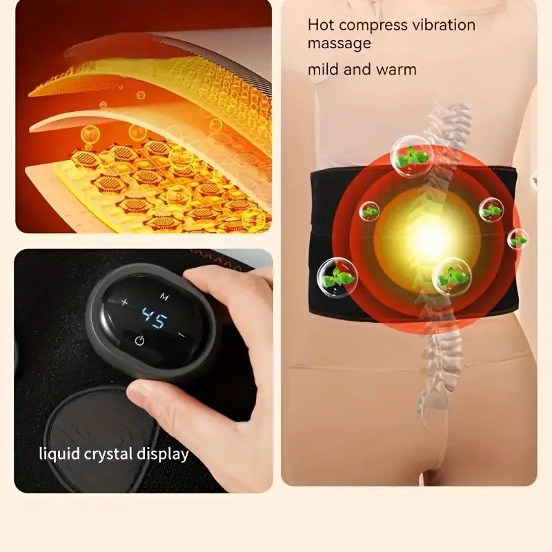 Portable Electric Heating Waist Brace - Lumbar Support Belt with Heat Massage for Back Pain Relief