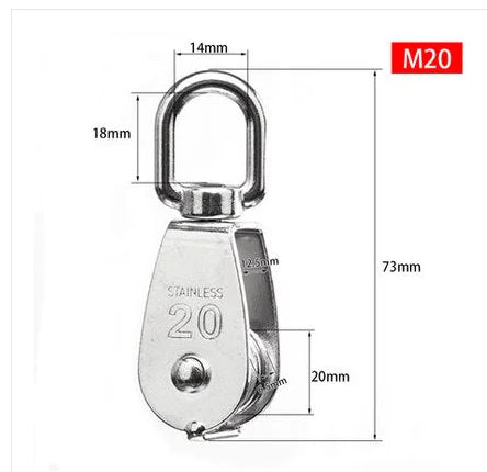 Premium Stainless Steel Pulley Set - M15/M20 M25 M32 M50 Single Wheel Swivel - Ideal for Lifting Rope Tasks - High-Quality Lifting Wheel Tools