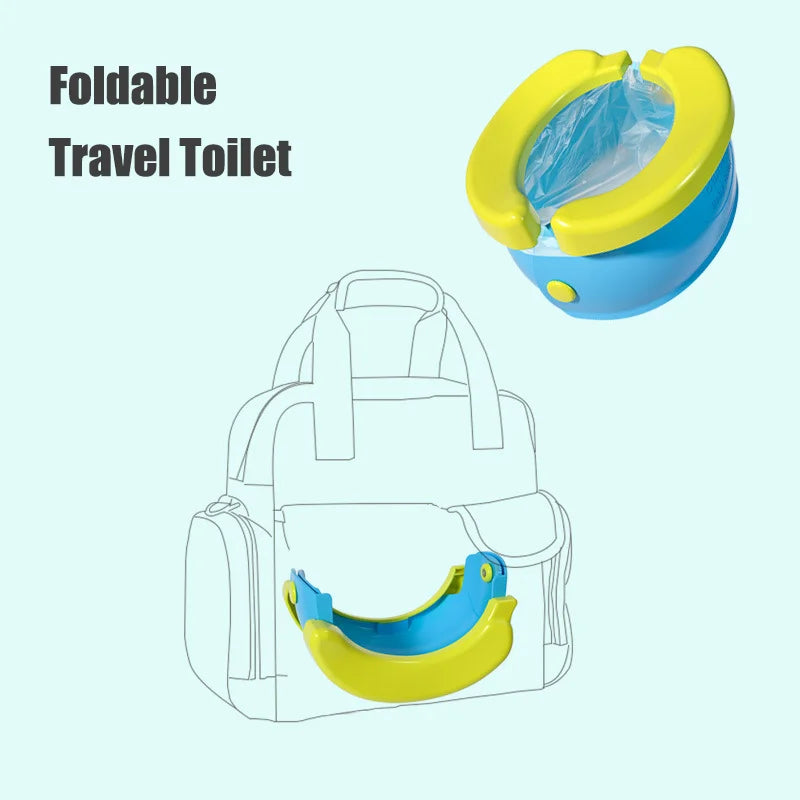 Portable Travel Baby Potty - Foldable Children's Training Seat with Easy-to-Clean Design, Includes Storage Bag and 20 Garbage Bags