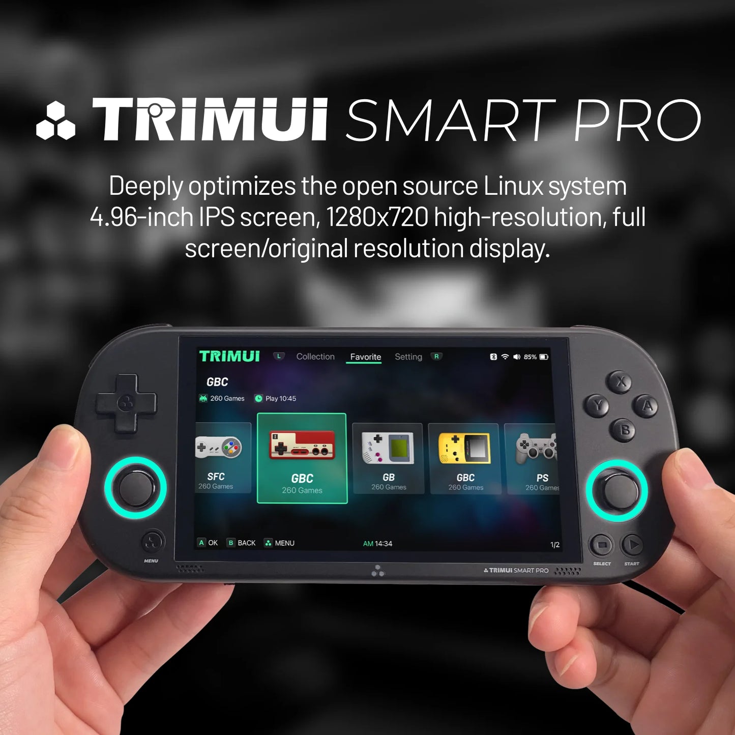 Trimui Smart Pro Handheld Game Console - 4.96'' IPS Screen, Linux System, RGB Lighting, Retro Video Game Player Gift