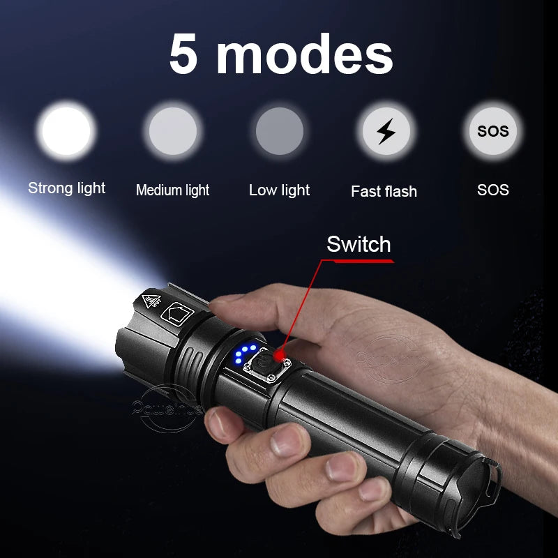 Ultra Powerful Rechargeable LED Flashlight | 1500M Tactical Torch with USB Charging | Top-Quality Lighting Solution