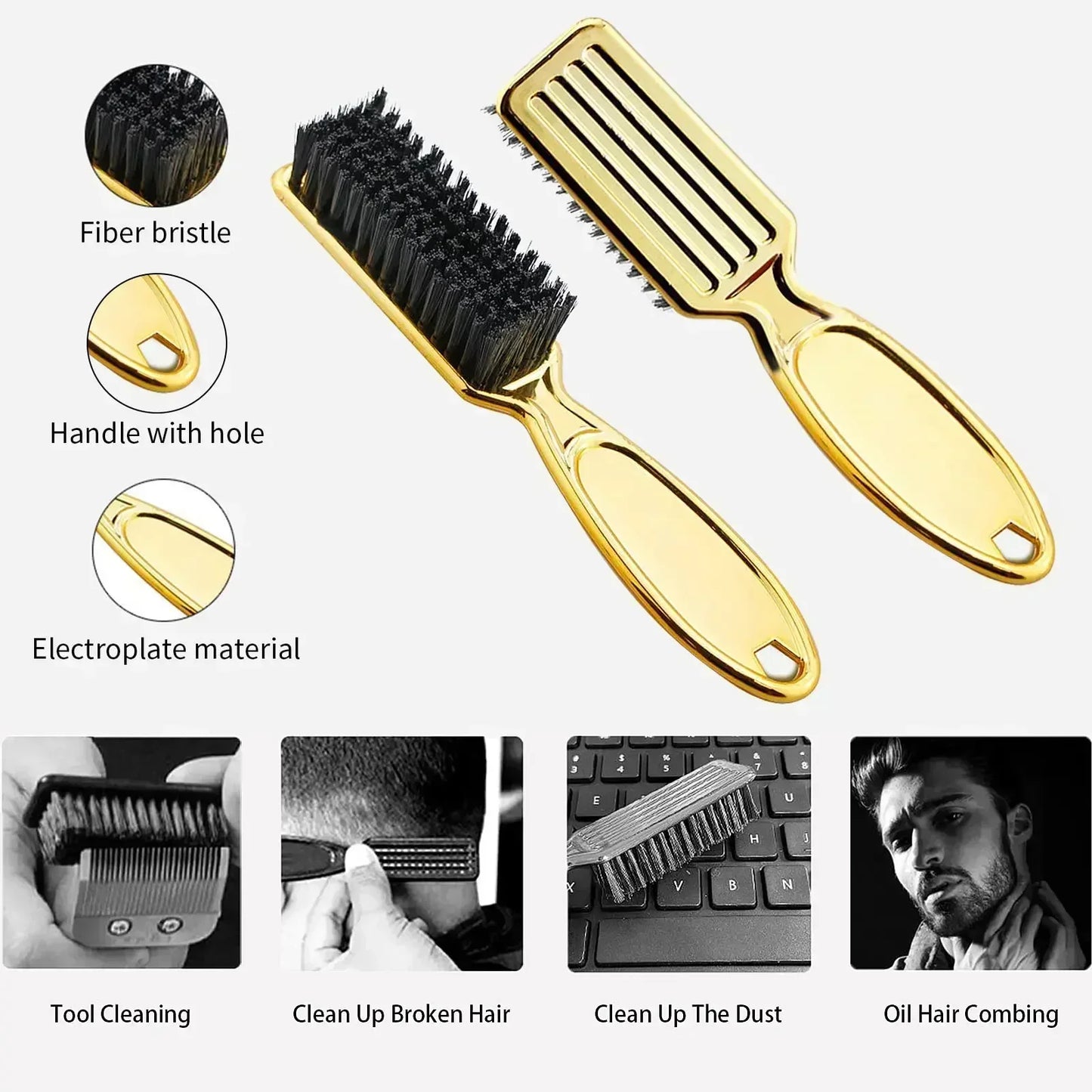 Gold Barber Styling Tools Set: Professional Hairdressing Kit with Spray Bottle, 6 Inch Haircut Manual Shaver, and Salon Hair Cleaning Brush