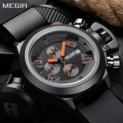 MEGIR Men's Luxury Fashion Watch – Sport Military Chronograph, Waterproof, Date Quartz Wristwatch with Big Dial, Relogio Masculino