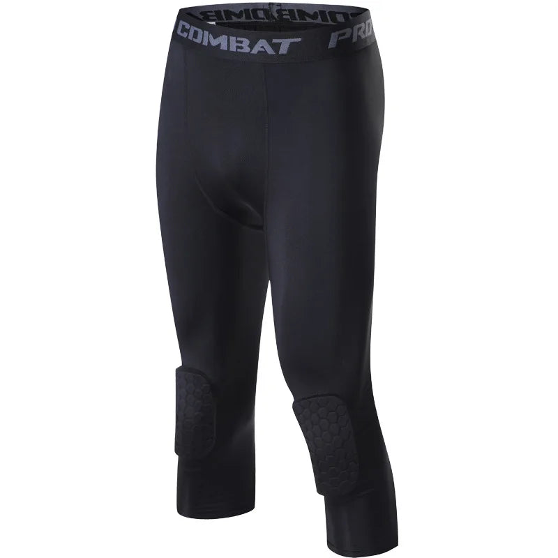 Elevate Your Performance: Men's Sports 3/4 Cropped Pants - Padded Running Leggings for Jogging, Elastic Compression Sweatpants Ideal for Football, Basketball