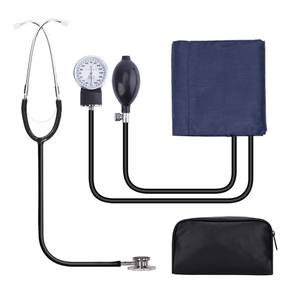 Manual Blood Pressure Monitor Kit: Double-Sided Stethoscope with Sphygmomanometer Cuff for Home Use - Medical Grade