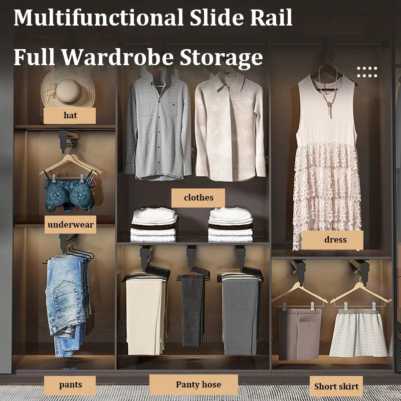 Multifunctional Aluminum Alloy Pants Rack - Retractable Slide Rails for Wardrobe, Household Clothes Storage, Clothes Bracket Hook