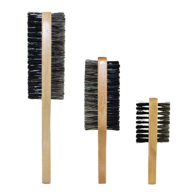 Men's Natural Boar Bristle Hair Brush - Available in S/M/L Sizes - Wooden Wave Brush for Beard Grooming - Dual-Purpose Double-Sided Design