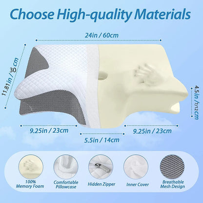 1pc Memory Foam Cervical Pillow - 2-in-1 Ergonomic Contour Orthopedic Neck Pillow for Pain Relief and Support