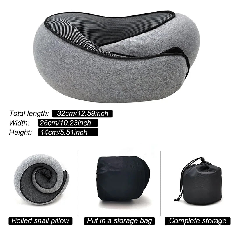 Memory Foam Travel Neck Pillow – U-Shaped Snail Style, Adjustable & Portable Neck Support for Naps