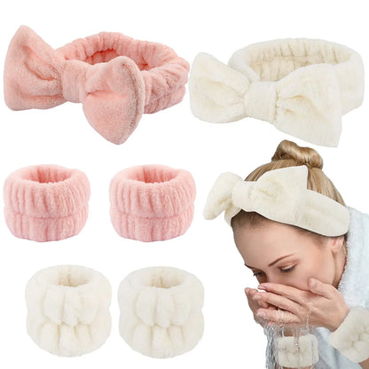 Women's Coral Fleece Hair Accessories Set - 1/2/3Pcs Face Wash Absorbent Wristband Headband, Waterproof Bands for Girls