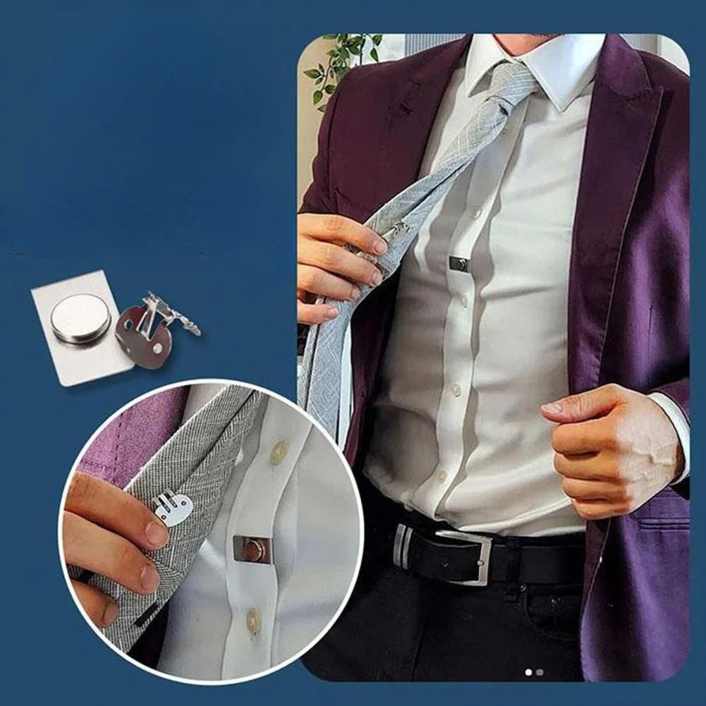 Magnetic Invisible Tie Clip - Automatic Fixing Buckle for Anti-Wrinkle, Anti-Swing Tie Holder Clips, Men's Necktie Collar Hidden Clasp