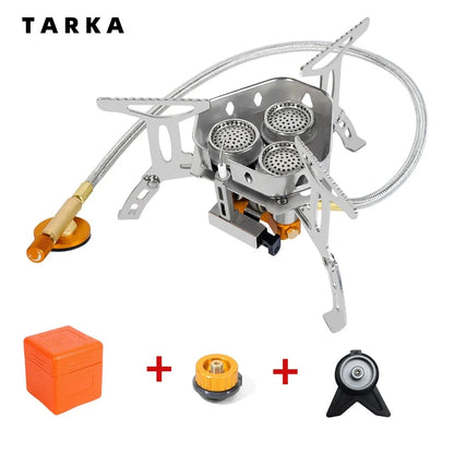 TARKA 3 Heads Gas Stove | Tourist Camping Burners | Folding Backpacking Furnace 5800W | Outdoor Hiking Picnic BBQ Cooking Equipment