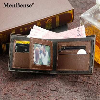 New Men's Wallet Short Cross Section Youth Tri-fold Wallet Stitching Business Multi-card Zipper Coin Purse Wallet Passport Cover