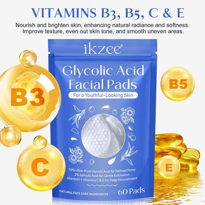 Glycolic Acid Facial Pads - Exfoliating, Brightening, and Moisturizing Fruit Acid Pads with Salicylic Acid for Deep Skin Cleaning