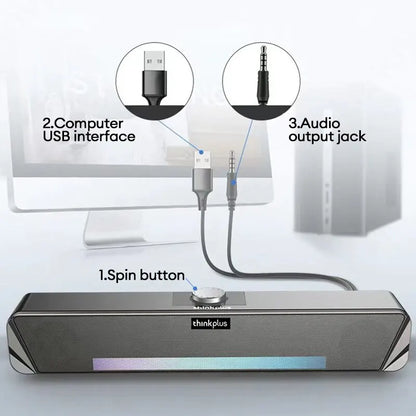 Lenovo TS33 Wired & Bluetooth 5.0 Speaker - 360° Home Movie Surround Sound Bar for Desk Computer - Original Subwoofer Audio