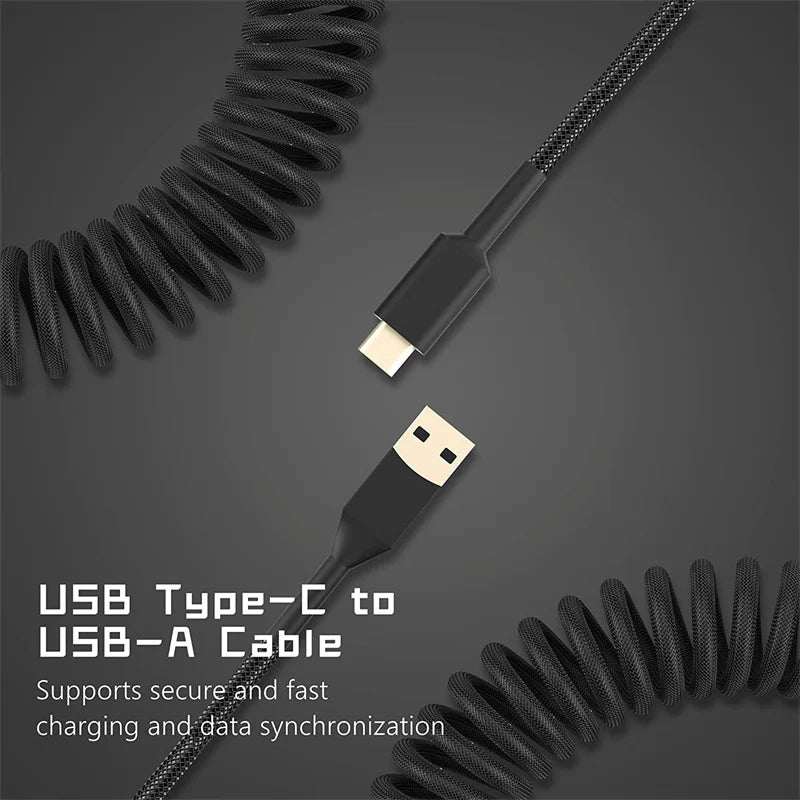 Type C Mechanical Keyboard Coiled Cable - 3M USB Wire with Aviator Connector for Desktop Computers and Mechanical Keyboards