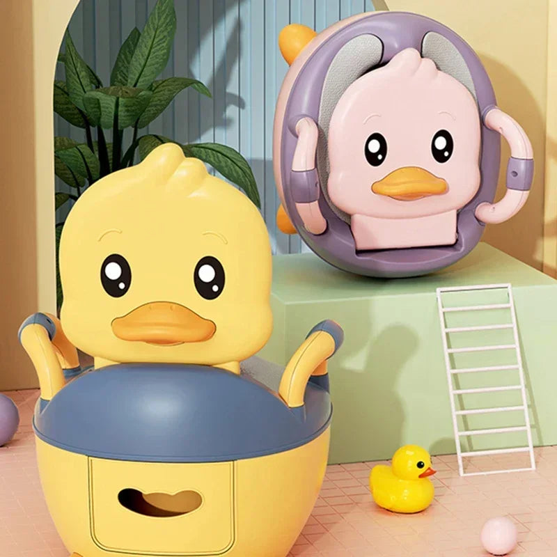 Cute Duck Kids Travel Potty - Portable Indoor/Outdoor Toilet for Boys and Girls, Moveable Children's Bathroom Solution