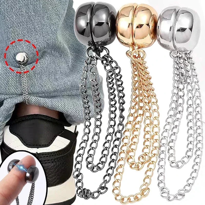 Chain Magnetic Buckle Brooch for Pants - Exquisite Alloy Hooks for DIY Sewing, Roll-Up Shorts and Trouser Legs