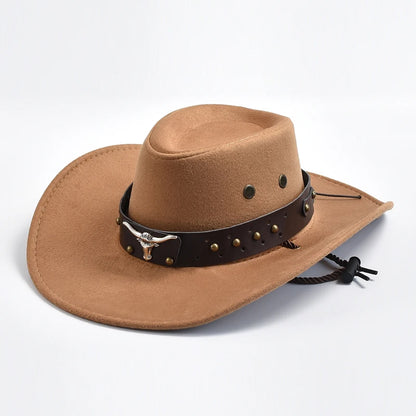 Vintage Artificial Suede Western Cowboy Hat - Big-Edge Gentleman and Cowgirl Jazz Cap for Holidays, Parties, and Cosplay