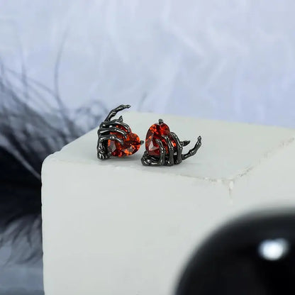 Fashionable Retro Halloween Earrings – Dark Series Ghost Hand and Love Earnail Design for Women