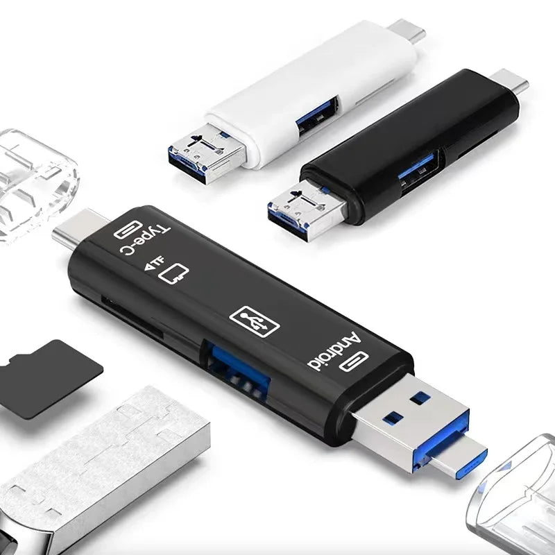 5-in-1 Multifunction USB 3.0 Type-C and Micro USB SD/TF Memory Card Reader - For Android, iPhone, Computer Dock, OTG Adapter