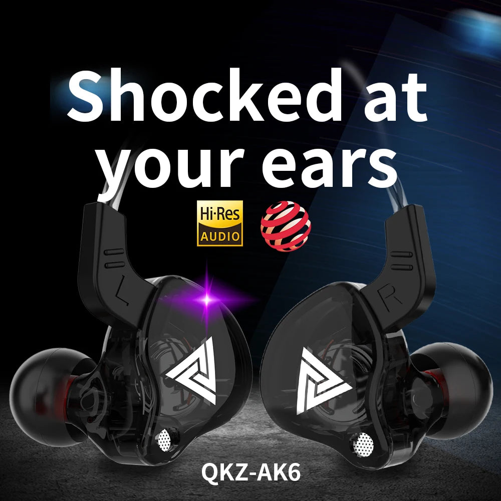 Original QKZ AK6 In-Ear Earphones – 6 Dynamic Drivers, Stereo Sports Headset with Mic, HIFI Subwoofer Monitor Earbuds